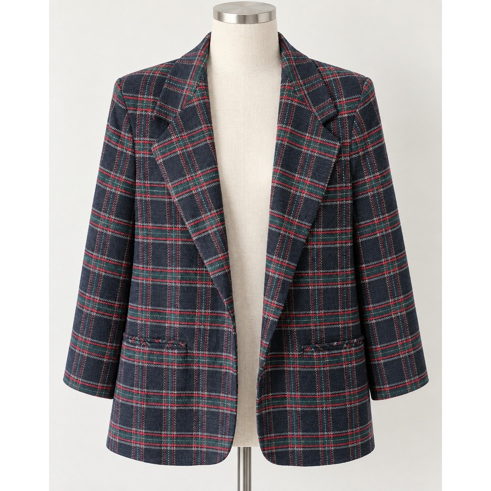 Norton McNaughton Vintage Plaid Blazer Jacket Green Red Black Size 16 Lined